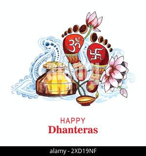 Décoratif heureux dhanteras souhaite fond avec des empreintes de pied de Dieu Illustration de Vecteur