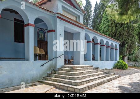 Panorama du village historique d'Ampelakia, Larissa, Thessalie, Grèce Banque D'Images