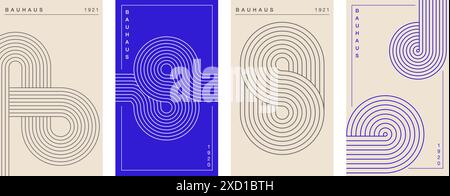 Collection de conception de fond géométrique linéaire abstrait. Bauhaus design moderne, affiches imprimables, bannières, design de concept de modèle Illustration de Vecteur