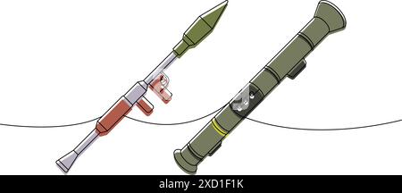 Ensemble de lance-grenades antichars une ligne colorée dessin continu. Diverses armes modernes illustration continue d'une ligne. Illustration vectorielle. Illustration de Vecteur