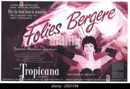 Annonce 1962 de l'hôtel Tropicana Las Vegas avec spectacle de cabaret Folies Bergère Banque D'Images