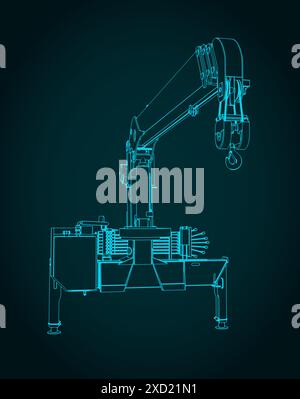 Illustration vectorielle stylisée du plan de la grue montée sur camion mobile Illustration de Vecteur