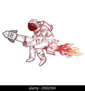 Dessiner à la main astronaute cosmonaute dans une conception d'esquisse spatiale Illustration de Vecteur
