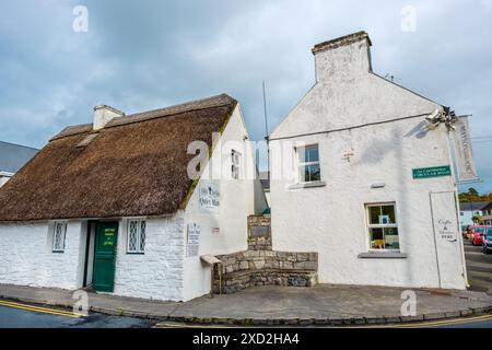 Vue sur le cottage sinema au toit de chaume du musée « The Quiet Man ». Cong. Code Mayo, Irlande Banque D'Images