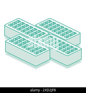 Briques isométriques avec trous. Illustration vectorielle. Contour de l'objet 3D isolé sur fond blanc. Elément infographique. Illustration de Vecteur