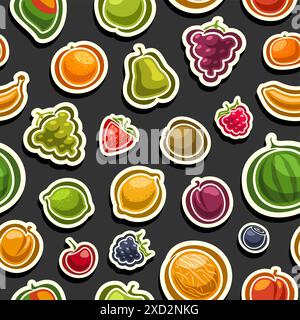 Vector fruit Seamless Pattern, fond décoratif avec de nombreux fruits d'été volants pour l'emballage du papier ou du linge de lit, placard carré avec différents fla Illustration de Vecteur