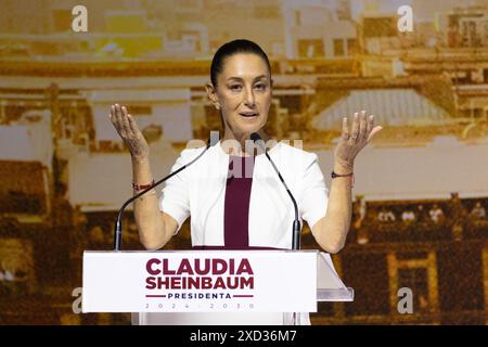 Mexico, Mexique. 18 juin 2024. La présidente élue mexicaine Claudia Sheinbaum prend la parole lors d'une réunion de la coalition dirigée par le mouvement de régénération nationale (Morena) à Mexico, capitale du Mexique, le 18 juin 2024. Crédit : Li Mengxin/Xinhua/Alamy Live News Banque D'Images