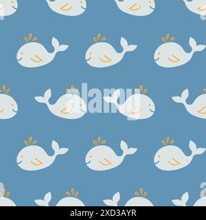 Doodle Whales Seamless Pattern fond Illustration de Vecteur