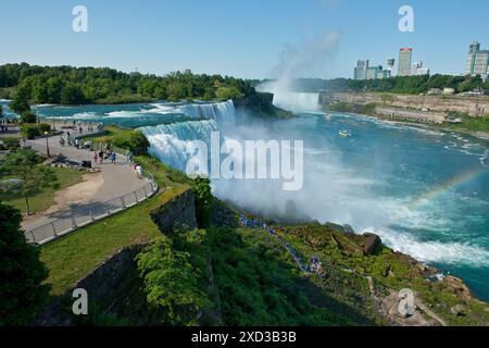 Vue le long des chutes du Niagara. Montrant American Falls, Goat Island et Horseshoe Falls. État de New York (États-Unis d'Amérique) Banque D'Images