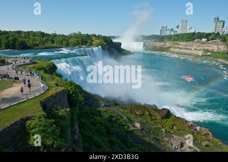 Vue le long des chutes du Niagara. Montrant American Falls, Goat Island et Horseshoe Falls. État de New York (États-Unis d'Amérique) Banque D'Images