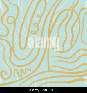 Un motif abstrait vibrant avec des griffonnages ludiques dans des tons pastel de bleu et de jaune, parfait pour les arrière-plans ou les motifs amusants. Banque D'Images