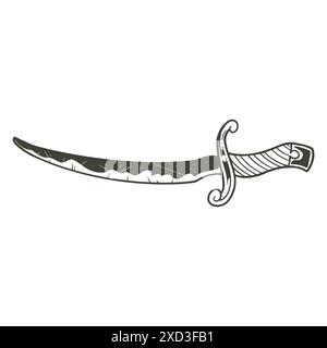 épée dessinée à la main doodle dessin vintage dans le style noir blanc. Illustration vectorielle de concept d'équipement pirates. Illustration de Vecteur