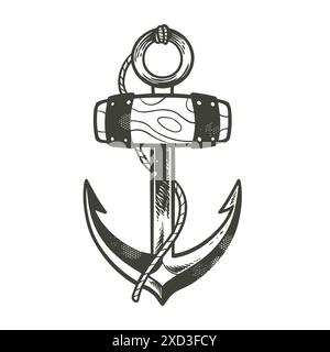 anchor dessiné à la main doodle dessin vintage dans le style noir blanc. Illustration vectorielle de concept d'équipement pirates. Illustration de Vecteur
