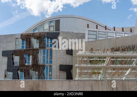 Édimbourg, Écosse, Royaume-Uni. Bâtiment du Parlement écossais - façade, détail architectural. Banque D'Images