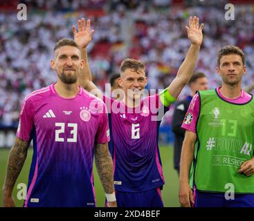 Stuttgart, Allemagne. 19 juin 2024. Schlussjubel : Robert Andrich (DFB) Joshua Kimmich (DFB) Thomas Müller (DFB) Allemagne - Hongrie Deutschland - Ungar Banque D'Images