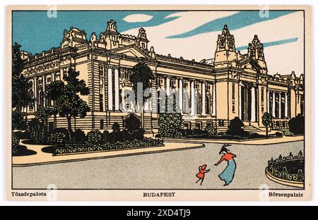 Postkarte der Wiener Werkstätte Nr. 454 : Budapest, Börsenpalais Franz Bernhard Kuhn (1889—1952), artiste, Wiener Werkstätte, maison d'édition Timtom/L. Hilzensauer, bourse 1911 Banque D'Images