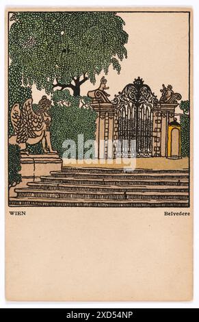 Postkarte der Wiener Werkstätte Nr. 298 : Wien : Belvedere Franz Bernhard Kuhn (1889-1952), artiste, Wiener Werkstätte, maison d'édition Timtom/L. Hilzensauer, Schloss Belvedere 1910 Banque D'Images