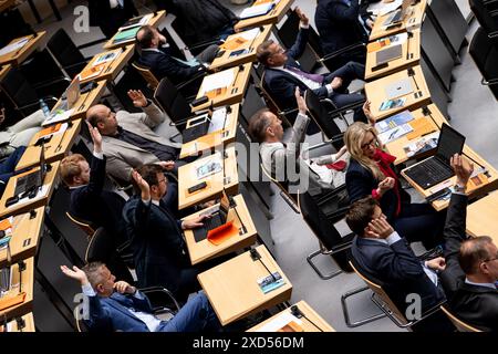 Berlin, Allemagne. 20 juin 2024. Les députés votent à main levée lors d'une session plénière à la Chambre des représentants de Berlin. Crédit : Fabian Sommer/dpa/Alamy Live News Banque D'Images
