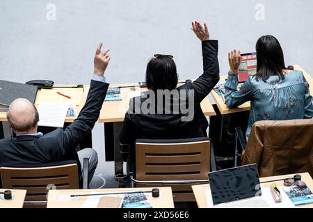 Berlin, Allemagne. 20 juin 2024. Les députés votent à main levée lors d'une session plénière à la Chambre des représentants de Berlin. Crédit : Fabian Sommer/dpa/Alamy Live News Banque D'Images