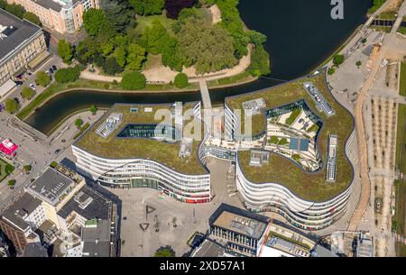 Vue aérienne, centre commercial Kö-Bogen, chantier avec grue de chantier, Schadowstraße, centre-ville, Düsseldorf, Rhénanie, Rhénanie-du-Nord-Westp Banque D'Images