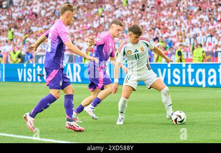 Stuttgart, Allemagne. 19 juin 2024. Milos Kerkez, HUN 11 Competition for the ball, Tackling, duel, header, zweikampf, action, combat contre Florian Wirtz, Nr. 17 DFB Joshua Kimmich, DFB 6 dans le match de la phase de groupes ALLEMAGNE - HONGRIE 2-0 des Championnats d'Europe de l'UEFA 2024 le 19 juin 2024 à Stuttgart, Allemagne. Photographe : ddp images/STAR-images crédit : ddp Media GmbH/Alamy Live News Banque D'Images