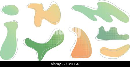 Jaune vert liquide demi-teinte gouttes d'eau formes ensemble, splashes collection spot de peinture, buvard, flaque de pluie, blob d'huile design graphique abstrait irrégulier Illustration de Vecteur