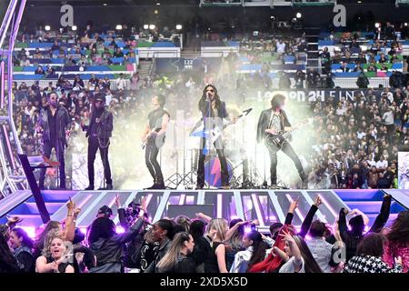 Lenny Kravitz et son groupe donnent un concert d'avant-match avant un match de football entre le Borussia Dortmund allemand et le Real Madrid CF espagnol lors de la finale de l'UEFA Champions League de la saison 2023-24, le dimanche 1er juin 2024 à Londres , Royaume-Uni . PHOTO SPORTPIX | David Catry Banque D'Images