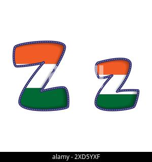 Z alphabet en lettres capitales et minuscules indiquant « INDE » pour le jour de l'indépendance et le jour du souvenir, représentant le safran du drapeau national, le blanc et le gr Illustration de Vecteur