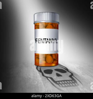 Danger fentanyl et crise sanitaire des opioïdes comme opioïdes synthétiques dangereux entraînant des décès par surdose comme concept de sensibilisation à la toxicomanie Banque D'Images