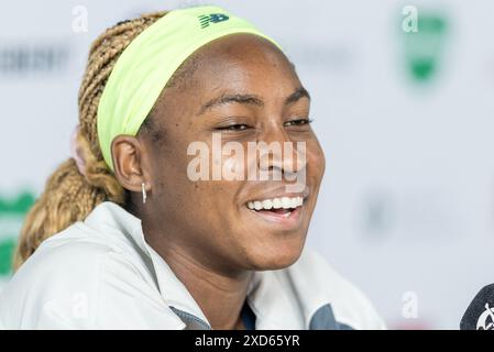20 juin 2024 ; Rot Weiss Tennis Club, Grunewald, Berlin, Allemagne ; ecotrans WTA Ladies 500 Tennis German Open Berlin, jour 4 ; Coco Gauff en elle après la conférence de presse du match Banque D'Images