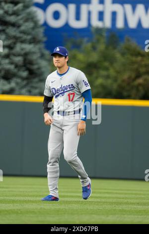 Denver CO, États-Unis. 19 juin 2024. Los Angeles désigne Shoehei Ohtani (17 ans) avant le match entre les Dodgers de Los Angeles et les Rockies du Colorado qui se tient au Coors Field à Denver Co. David Seelig/Cal Sport Medi. Crédit : csm/Alamy Live News Banque D'Images