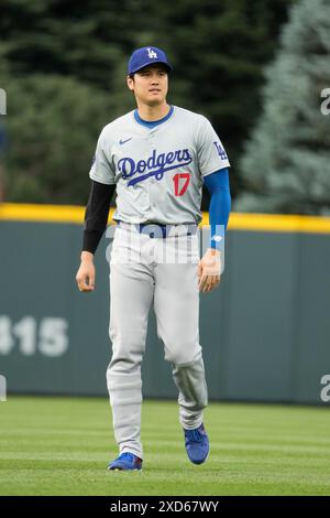 Denver CO, États-Unis. 19 juin 2024. Los Angeles désigne Shoehei Ohtani (17 ans) avant le match entre les Dodgers de Los Angeles et les Rockies du Colorado qui se tient au Coors Field à Denver Co. David Seelig/Cal Sport Medi. Crédit : csm/Alamy Live News Banque D'Images