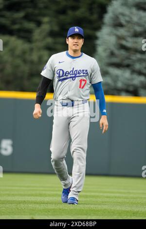 Denver CO, États-Unis. 19 juin 2024. Los Angeles désigne Shoehei Ohtani (17 ans) avant le match entre les Dodgers de Los Angeles et les Rockies du Colorado qui se tient au Coors Field à Denver Co. David Seelig/Cal Sport Medi. Crédit : csm/Alamy Live News Banque D'Images