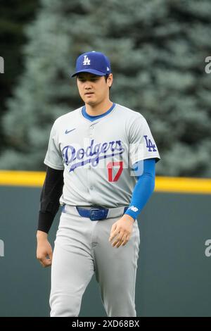 Denver CO, États-Unis. 19 juin 2024. Los Angeles désigne Shoehei Ohtani (17 ans) avant le match entre les Dodgers de Los Angeles et les Rockies du Colorado qui se tient au Coors Field à Denver Co. David Seelig/Cal Sport Medi. Crédit : csm/Alamy Live News Banque D'Images