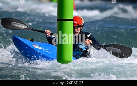 Waltham Cross, Royaume-Uni. 20 juin 2024. Journée des médias en canoë. Lee Valley White Water Centre. Waltham Cross. Joe Clarke lors de la journée des médias pré Paris2024 des Jeux Olympiques au Lee Valley White Water Centre, Royaume-Uni. Crédit : Sport in Pictures/Alamy Live News Banque D'Images