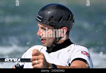 Waltham Cross, Royaume-Uni. 20 juin 2024. Journée des médias en canoë. Lee Valley White Water Centre. Waltham Cross. Ryan Westley lors de la journée des médias pré-Paris2024 Jeux Olympiques au Lee Valley White Water Centre, Royaume-Uni. Crédit : Sport in Pictures/Alamy Live News Banque D'Images