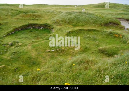 Cladh Hallan Bronze Age Round maisons sur l'île de South Uist dans les Hébrides extérieures en Écosse, au Royaume-Uni. Banque D'Images