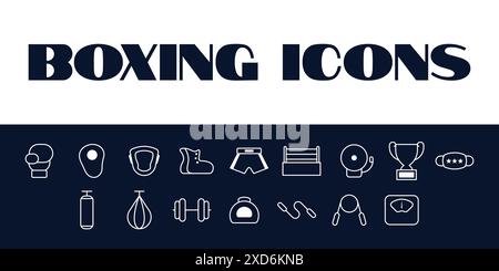 Les icônes de ligne de boxe définissent le vecteur. Illustration de l'icône des sports de boxe en ligne. Vecteur d'icônes de boxe. Icône de l'élément cadre Illustration de Vecteur