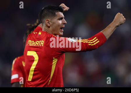 Gelsenkirchen, Allemagne. 20 juin 2024. Alvaro Morata, Espagnol, célèbre le match de l'UEFA Euro 2024 Groupe B entre l'Espagne et l'Italie à l'Arena AufSchalke le 20 juin 2024 à Gelsenkirchen, Allemagne. Crédit : Marco Canoniero/Alamy Live News Banque D'Images