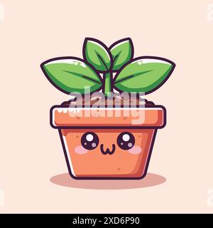 Adorable illustration de plante en pot Kawaii Illustration de Vecteur