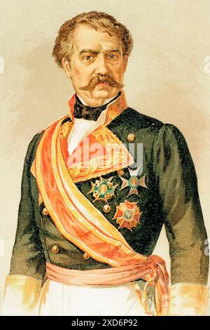 Agustín Nogueras Pitarque (1786-1857). Officier militaire espagnol et homme politique. Il prend part à la guerre d'indépendance et à la première guerre carliste. Ministre de la Guerre (24 mai 1843 au 20 juin 1843). Portrait. Chromolithographie. Historia de la guerra civil y de los partidos liberal y carlista (histoire de la guerre civile et des partis libéral et carliste), par Antonio Pirala. Volume II. Madrid, 1890. Banque D'Images