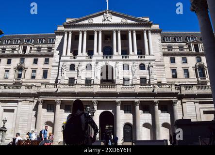 Londres, Angleterre, Royaume-Uni. 20 juin 2024. Vue extérieure de la Banque d'Angleterre car elle laisse les taux d'intérêt inchangés une fois de plus. (Crédit image : © Vuk Valcic/ZUMA Press Wire) USAGE ÉDITORIAL SEULEMENT! Non destiné à UN USAGE commercial ! Banque D'Images