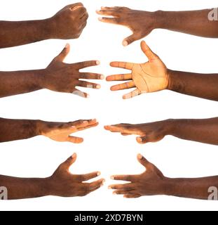 Ensemble de gestes de la main isolés sur fond blanc Banque D'Images
