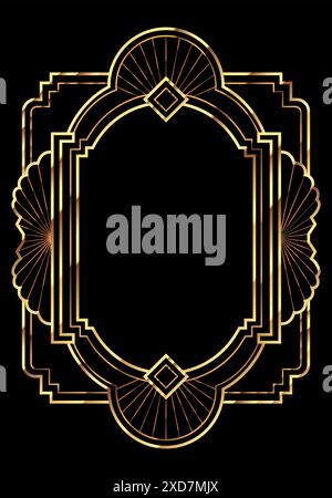 Cadre art déco avec des lignes géométriques dorées dans le style des années 20 rugissantes, pour affiche de fête rétro Illustration de Vecteur