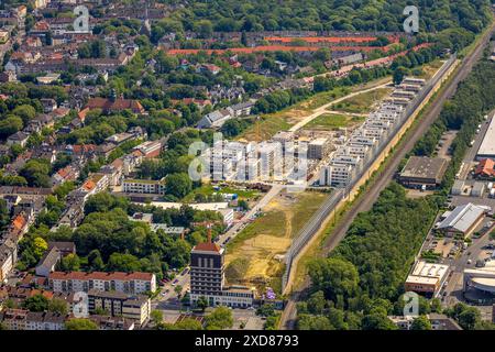 Luftbild, Baustelle Kronprinzenviertel für Neubau von Wohnungen, Hertha-Hoffmann-Straße, Am Wasserturm Südbahnhof, hinten Reihenhaus Mietshäuser Wohns Banque D'Images