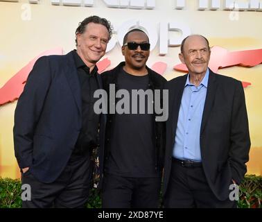 Beverly Hills, États-Unis. 20 juin 2024. Le juge Reinhold, Eddie Murphy et John Ashton (G-d) assistent à la première du thriller comique « Beverly Hills COP : Axel F » au Wallis Annenberg Center for the Performing Arts à Beverly Hills, Californie, le jeudi 20 juin 2024. Axel Foley retourne à Beverly Hills après que la vie de sa fille a été menacée pour une réunion de famille qui inclut de vieux copains John Taggart et Billy Rosewood pour découvrir un complot. Photo de Jim Ruymen/UPI crédit : UPI/Alamy Live News Banque D'Images