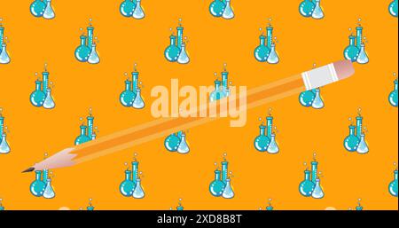 Image de l'icône d'école de crayon sur fond orange Banque D'Images