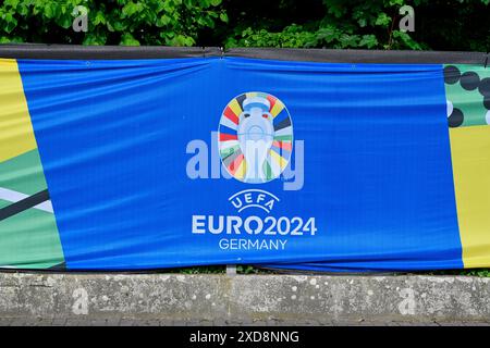 UEFA Euro 2024, bannière au Sportcentre Kaiserau, Methler, Kamen, Ruhr area, Rhénanie du Nord-Westphalie, Allemagne, Europe Banque D'Images