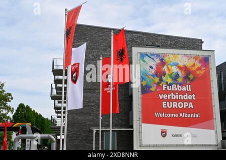 UEFA Euro 2024, bannière au Sportcentre Kaiserau, Methler, Kamen, Ruhr area, Rhénanie du Nord-Westphalie, Allemagne, Europe Banque D'Images