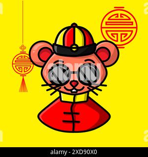 Mascotte de logo de symbole de signe chinois de souris sur le nouvel an lunaire. Illustration de Vecteur